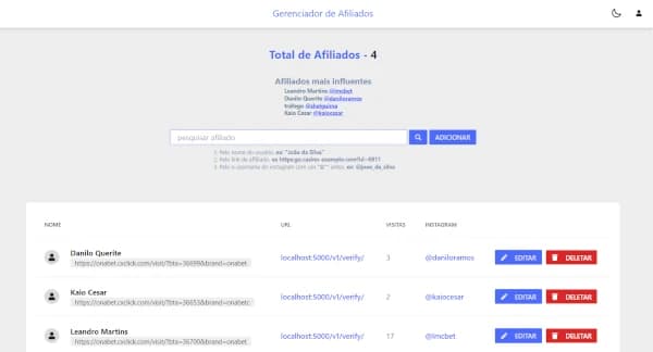 Affiliate Management Panel